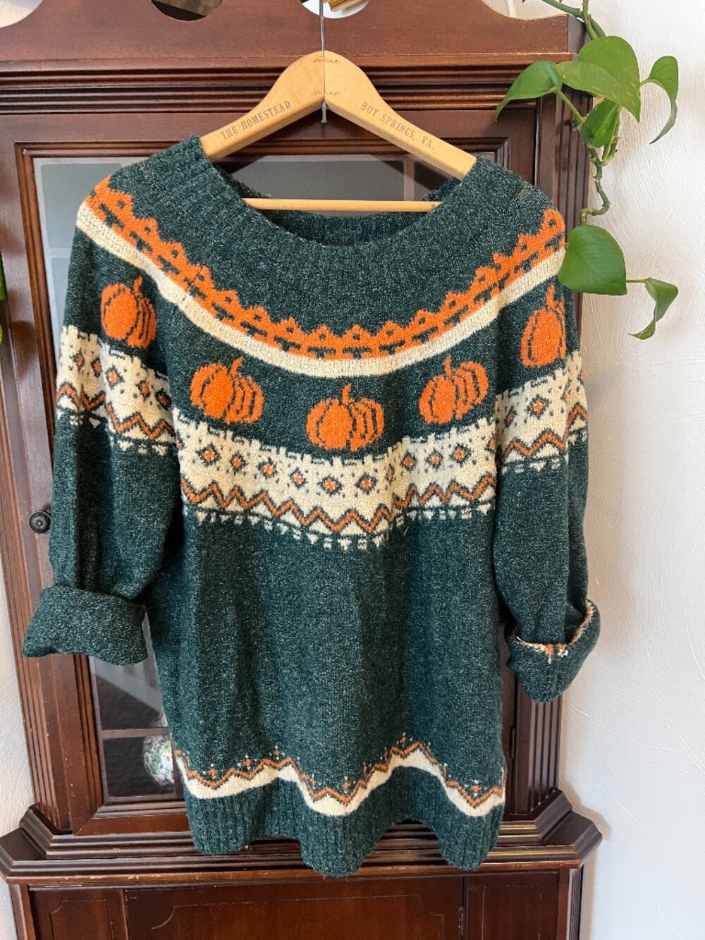 Maurices XL Green Pumpkin Fair Isle Sweater Fall Autumn Cozy Knit